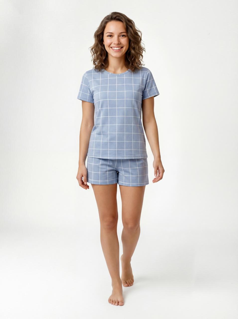 LS Women's Checks Shorts Set