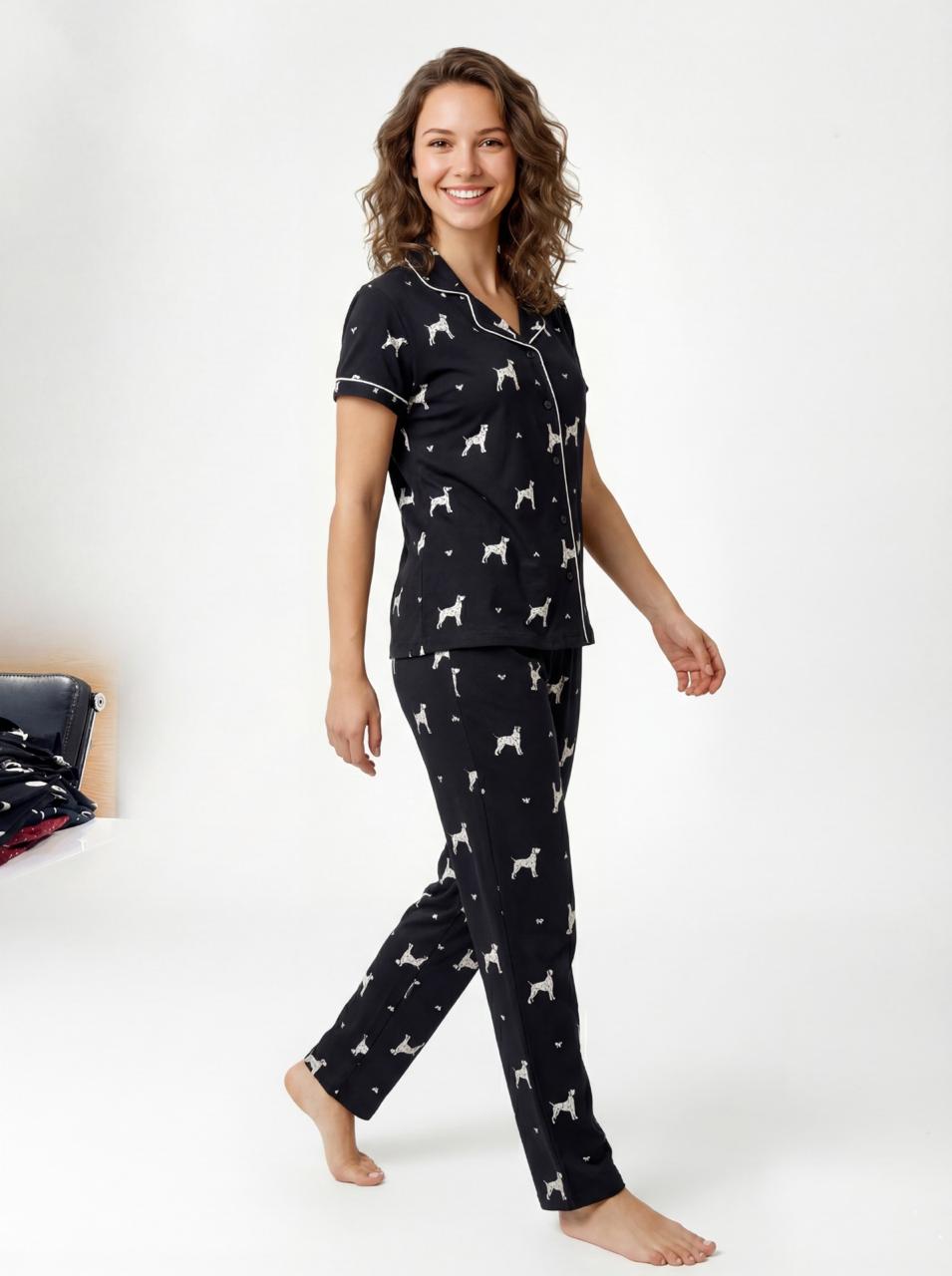 LS Women's Printed Shirt Pyjama Night Suit