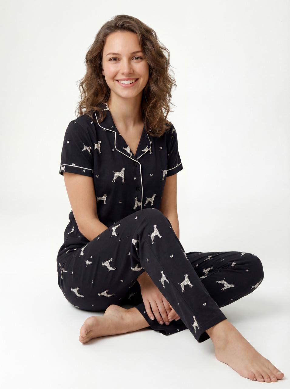 LS Women's Printed Shirt Pyjama Night Suit