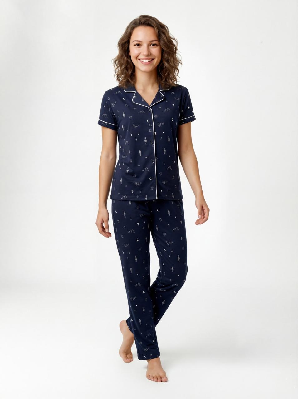 LS Women's Printed Shirt Pyjama Night Suit