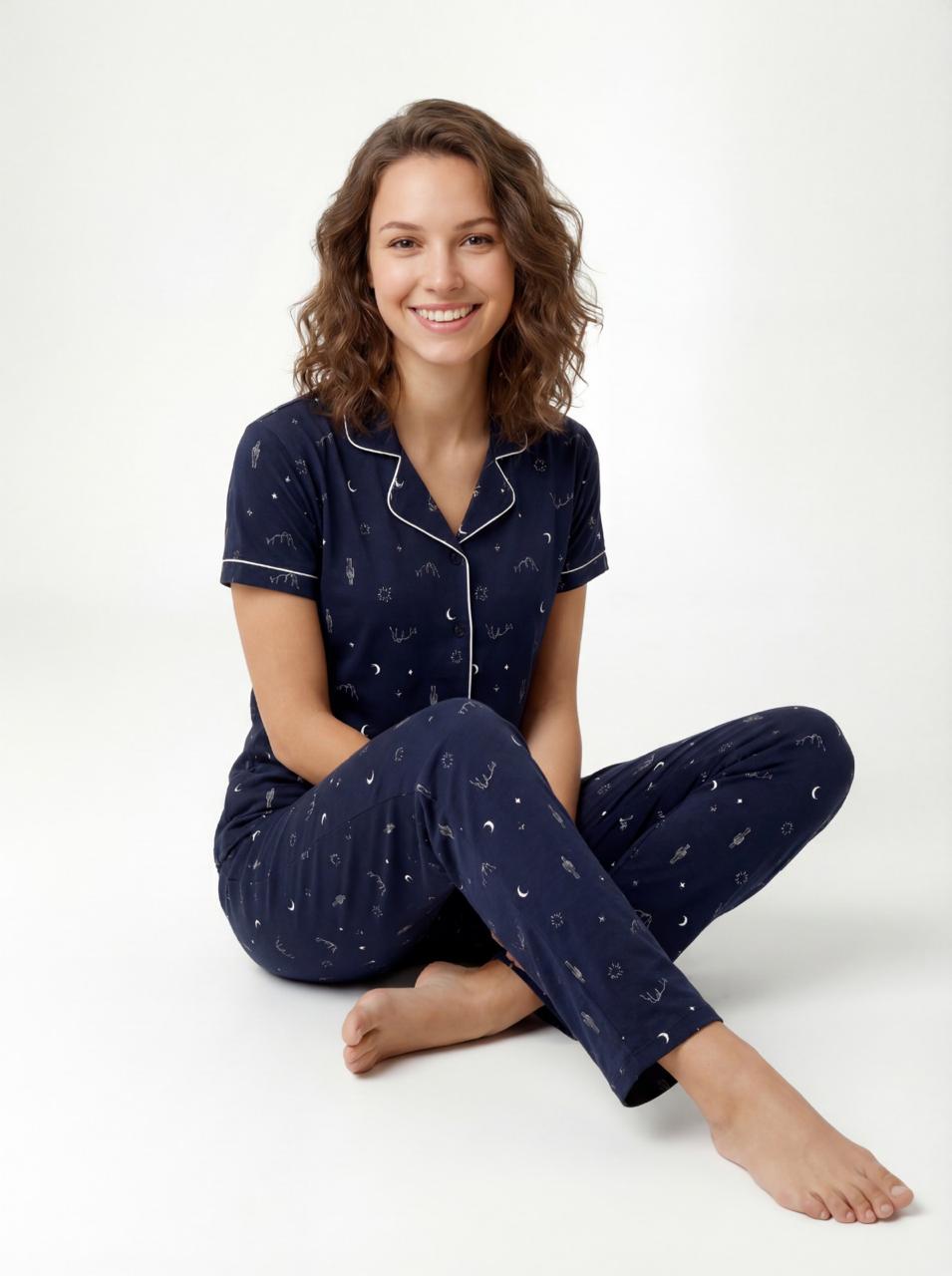 LS Women's Printed Shirt Pyjama Night Suit