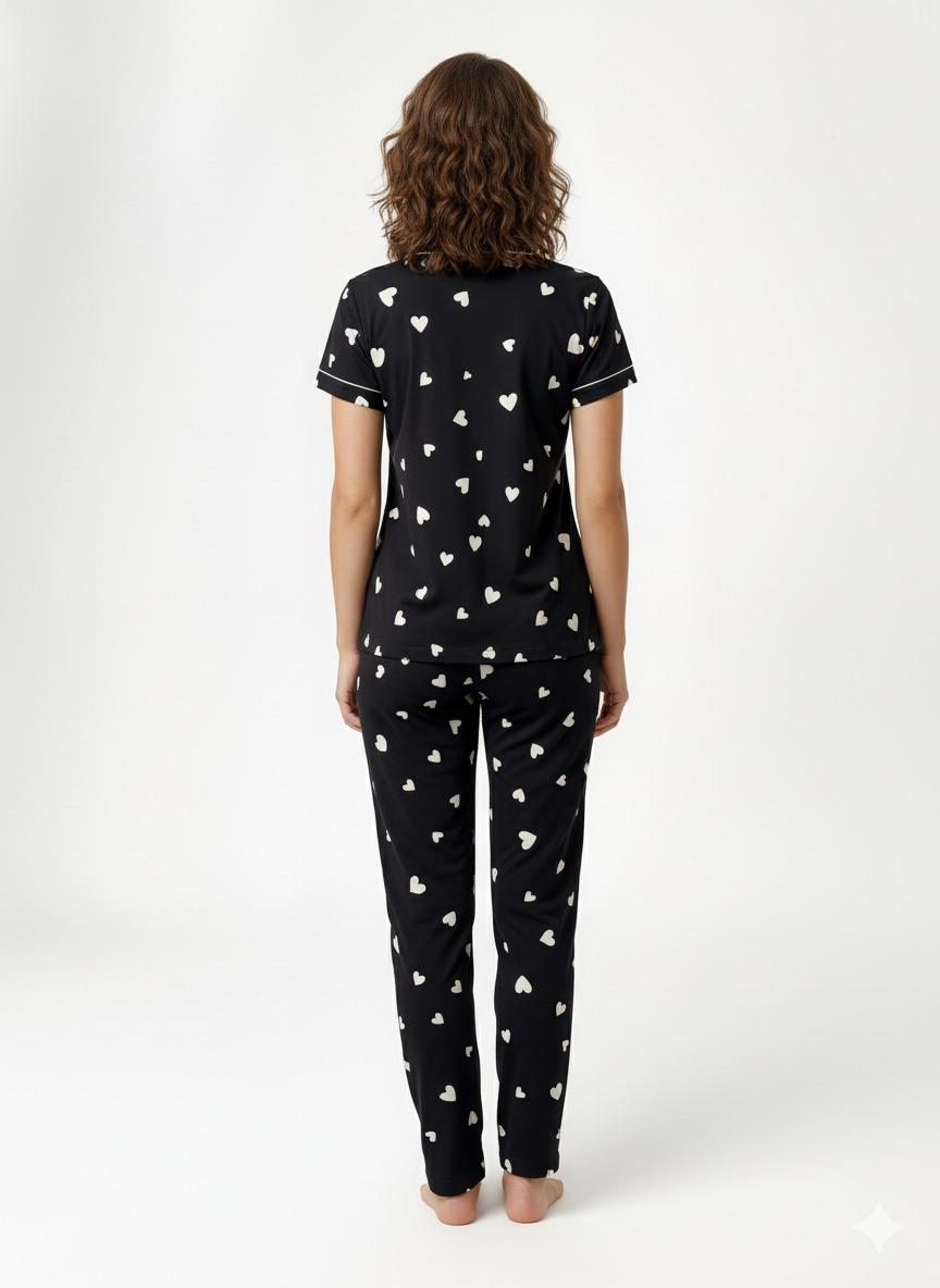 LS Women's Heart Printed Shirt Pyjama Night Suit